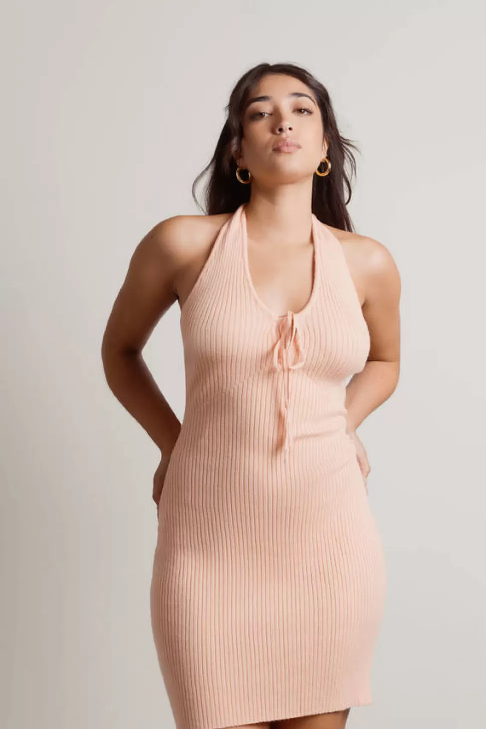 Casual Dresses*Tobi Back In The Day Ribbed Halter Bodycon Mini Dress Peach