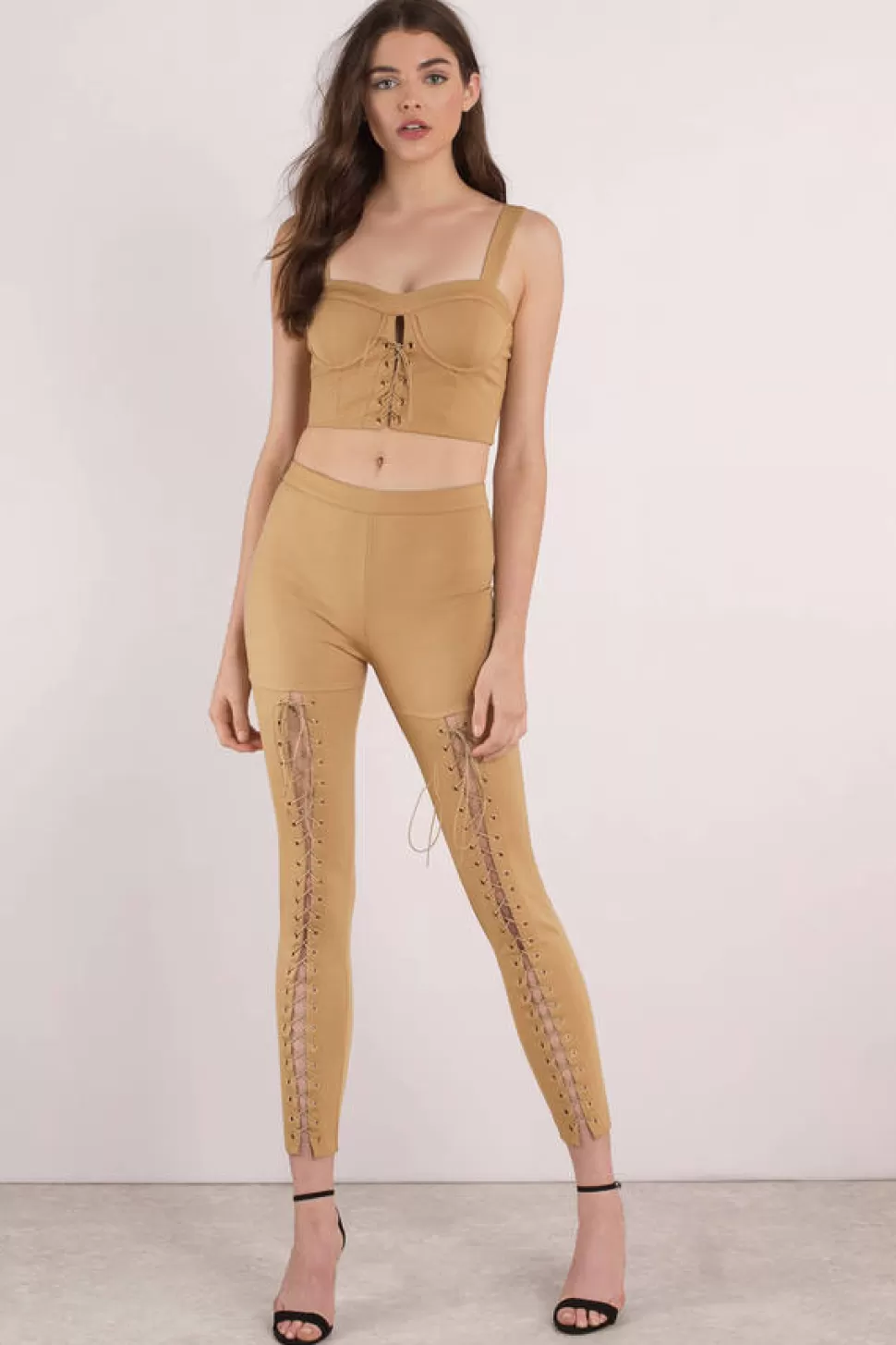 Going Out Tops*Tobi Back To Back Lace Up Jumpsuit Set Taupe