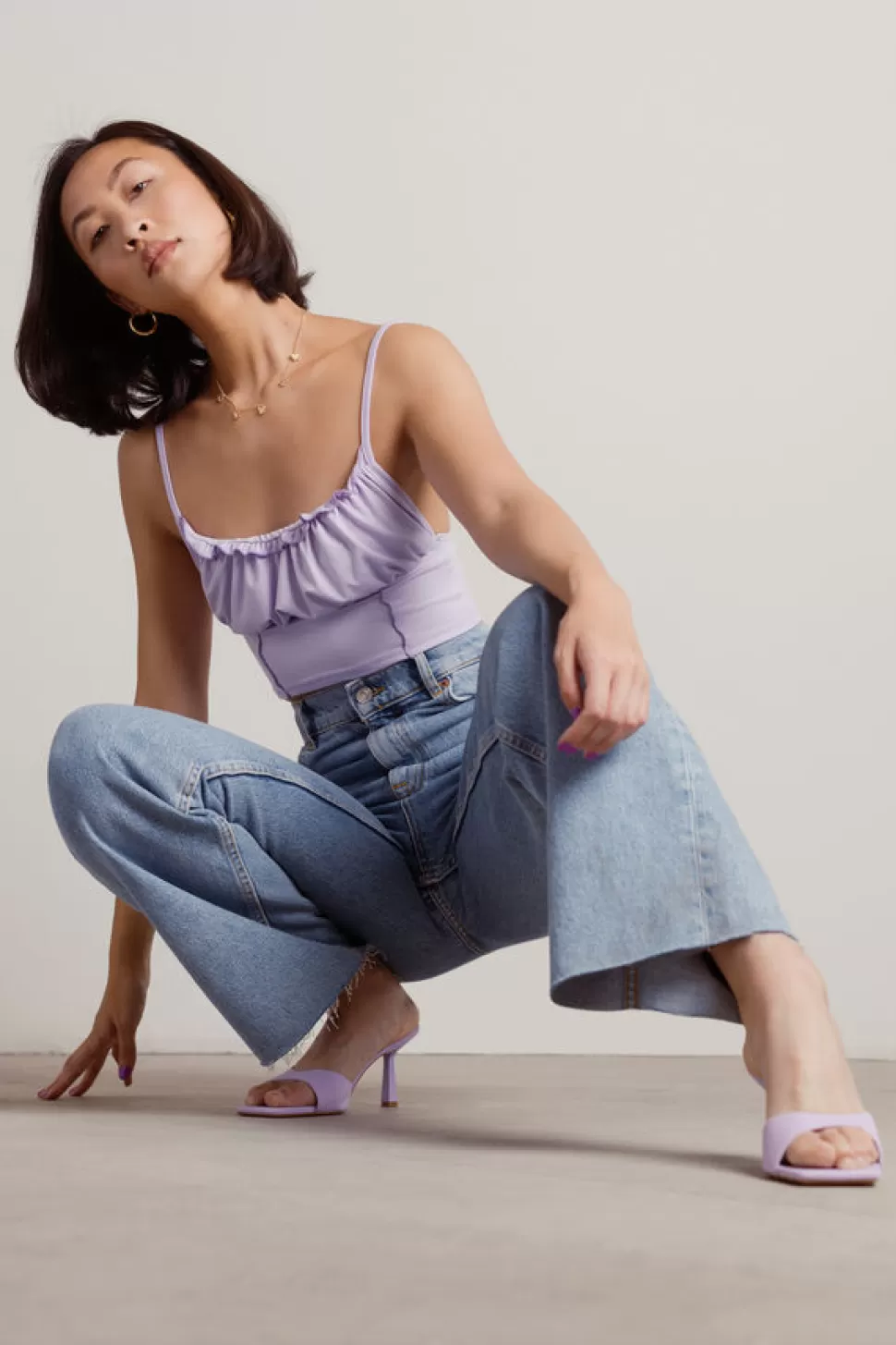 Crop Tops*Tobi Basique Ruffled Ruched Cami Crop Top Lilac | Ivory