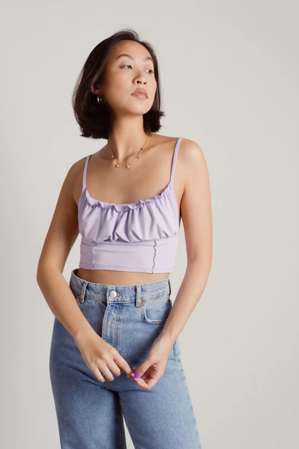 Crop Tops*Tobi Basique Ruffled Ruched Cami Crop Top Lilac | Ivory