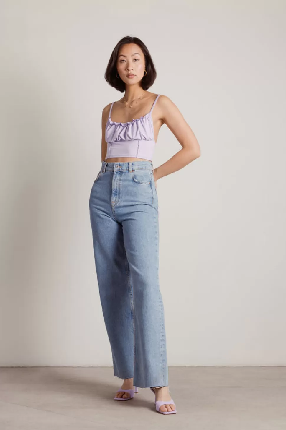 Crop Tops*Tobi Basique Ruffled Ruched Cami Crop Top Lilac | Ivory