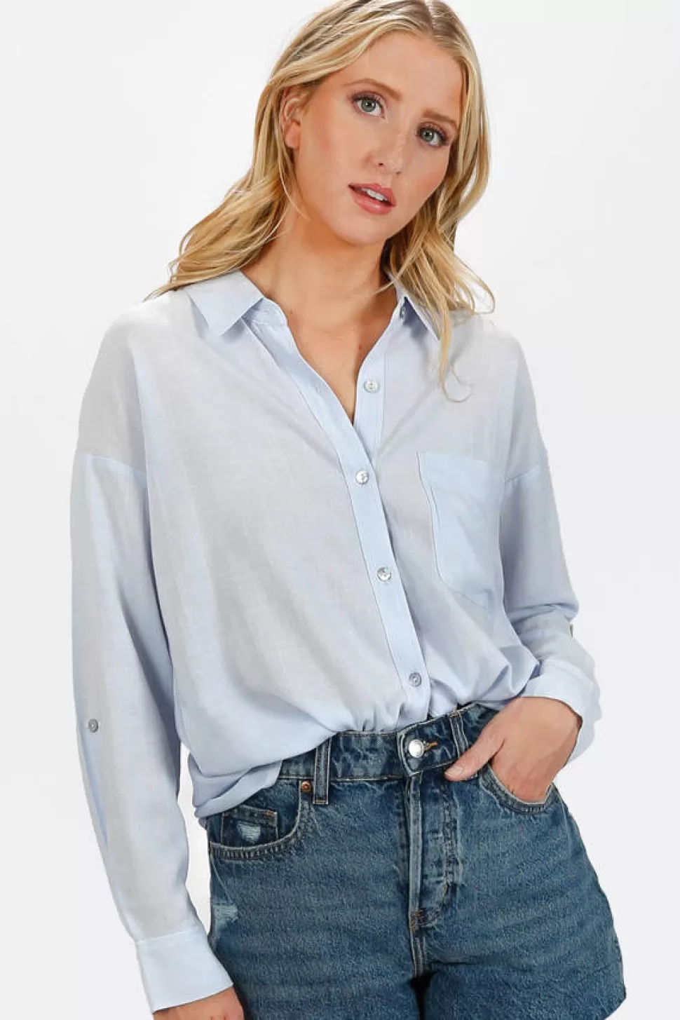 Blouses & Shirts*Tobi Baylor Solid Linen Button Down Pale Periwinkle