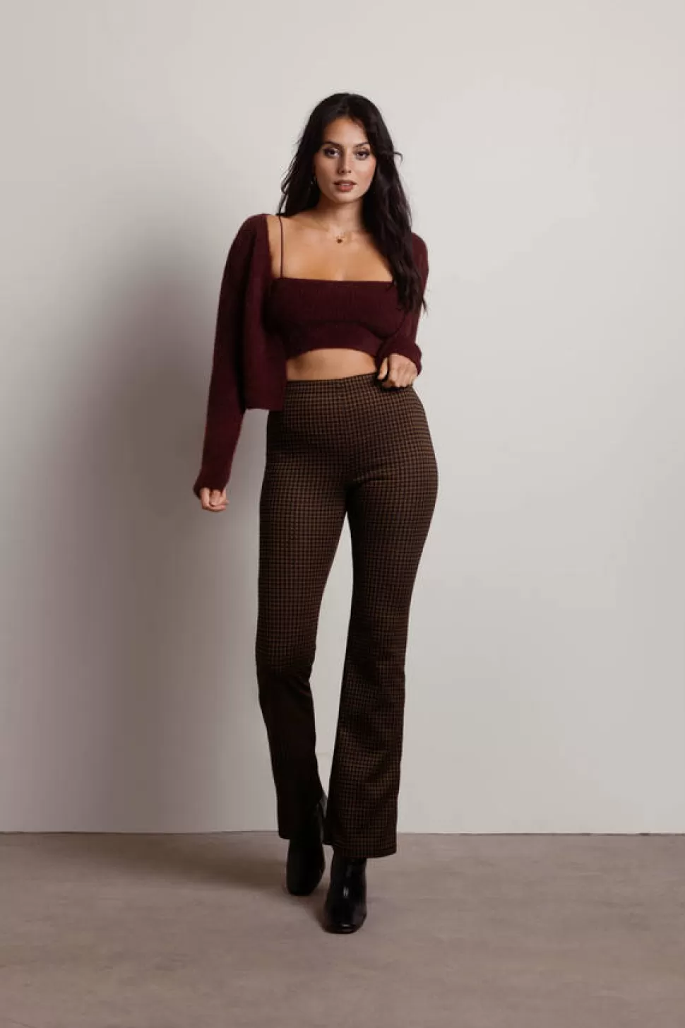 Pink Tops*Tobi Beatrice Fuzzy Tank And Cardigan Set Wine | Pink | Brown