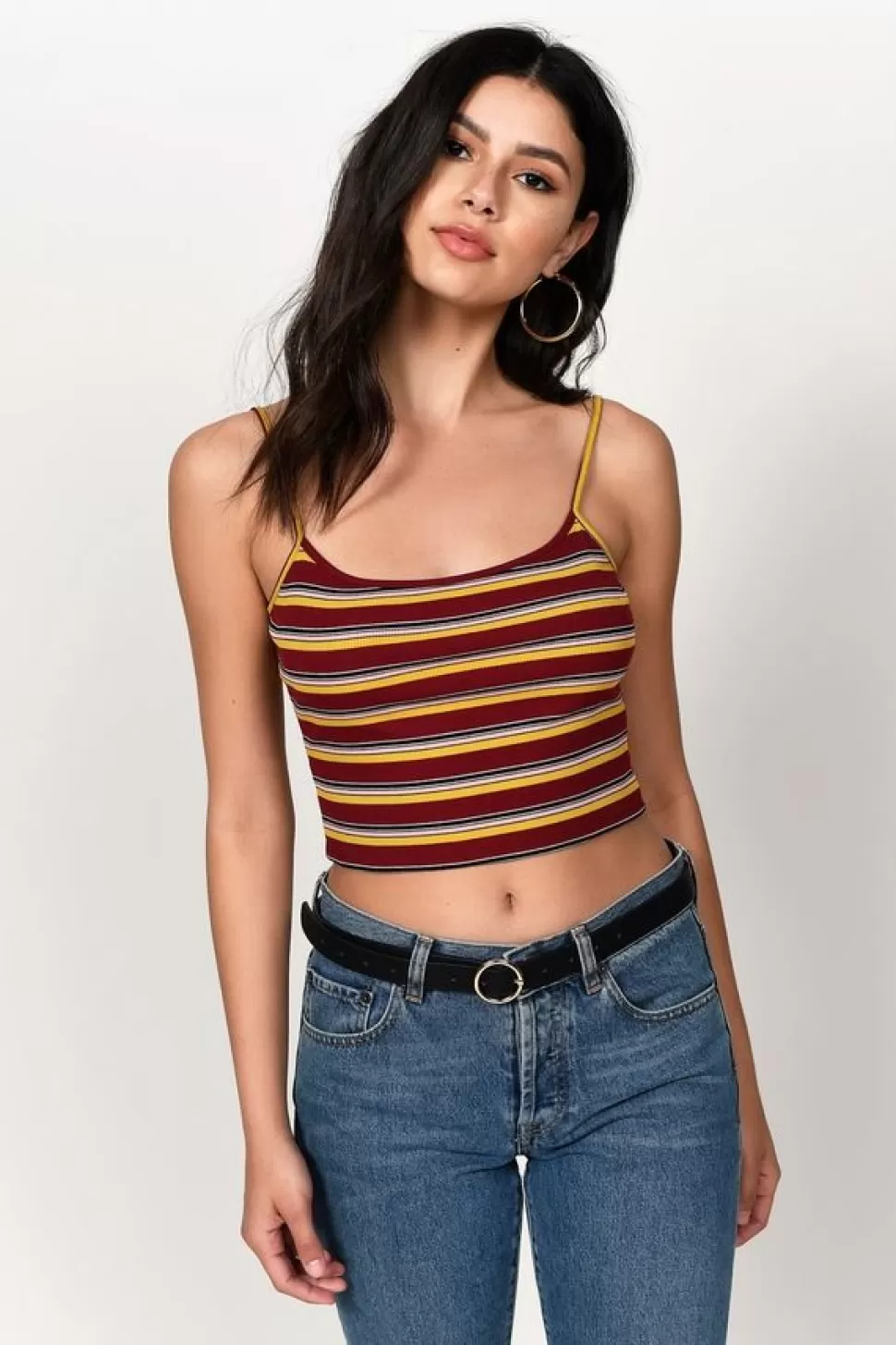 Red Tops*Tobi Beautiful Crazy Striped Ribbed Tank Wine Multi