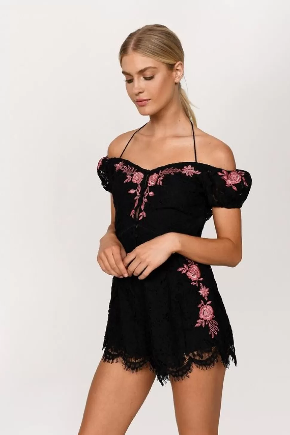 Rompers & Jumpsuits*Tobi Bella Embroidered Lace Romper Black | White