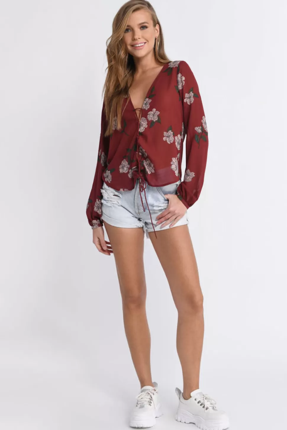 Long Sleeve Tops*Tobi Best Bud Floral Print Top Wine Multi