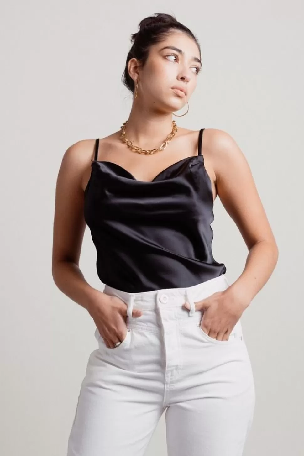 Going Out Tops*Tobi Best Mistake Satin Cowl Neck Bodysuit Black | Mauve