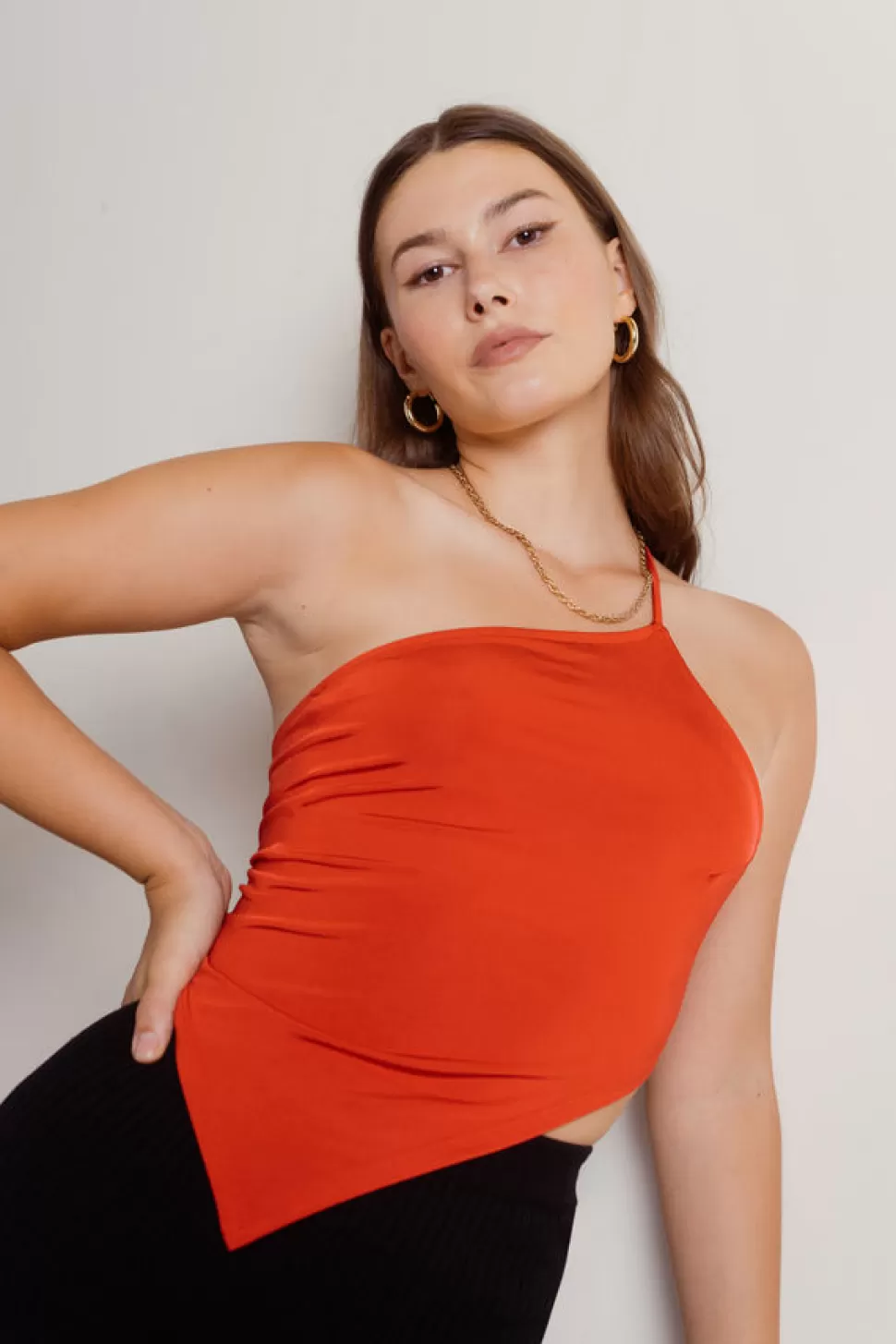 Backless Tops*Tobi Bet You Asymmetrical One Shoulder Scarf Top Red | Amber