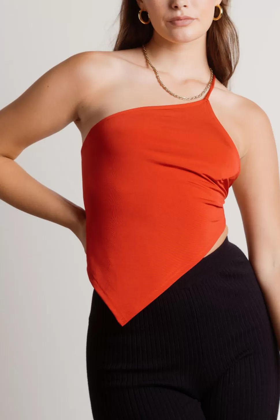 Backless Tops*Tobi Bet You Asymmetrical One Shoulder Scarf Top Red | Amber