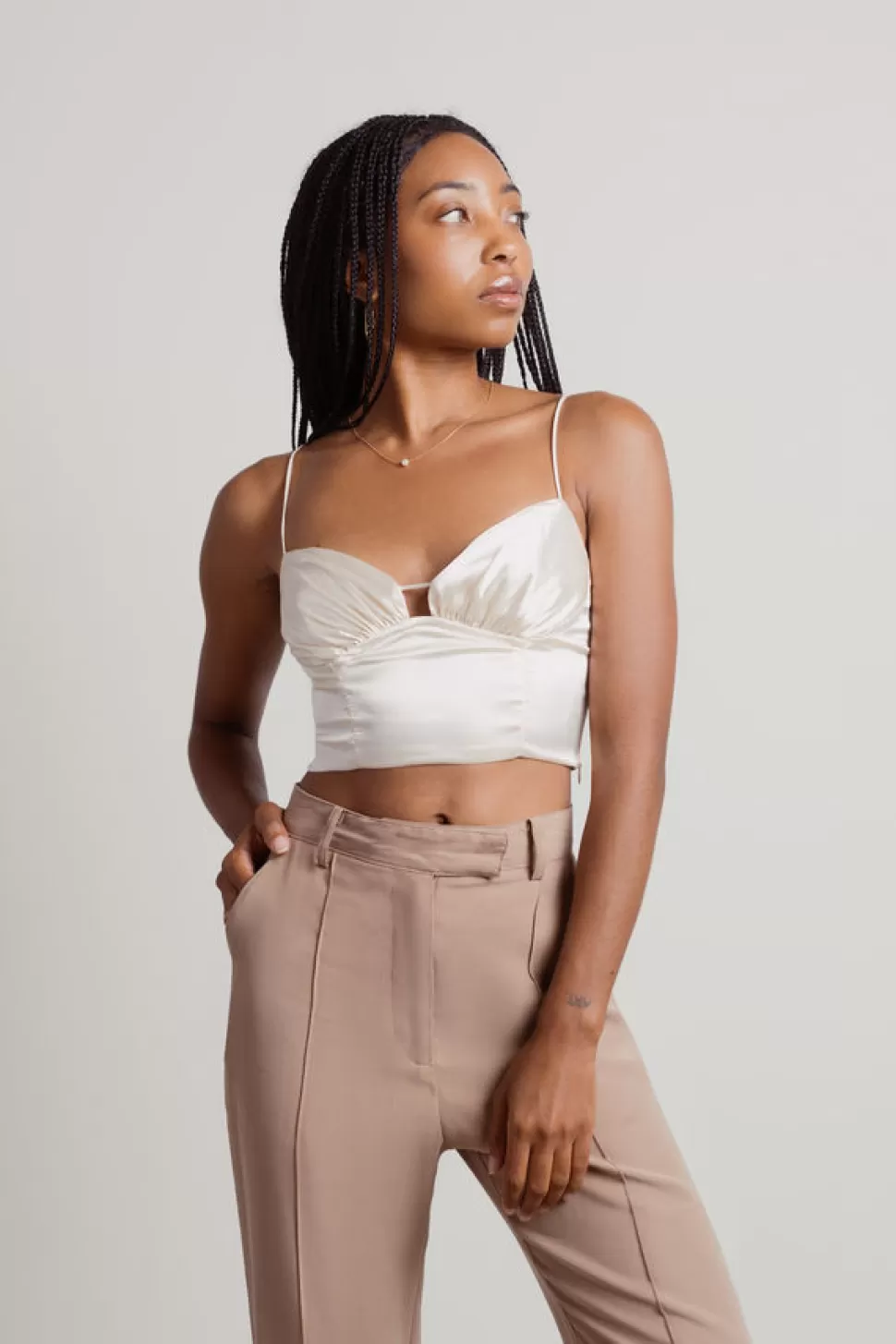 Corsets & Bustiers*Tobi Better Love Satin Crop Tank Top Ivory | Brown