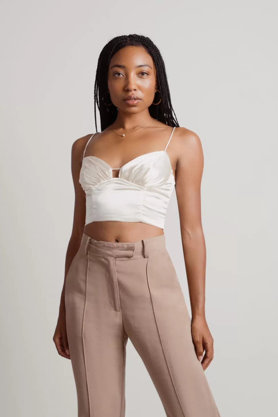 Corsets & Bustiers*Tobi Better Love Satin Crop Tank Top Ivory | Brown