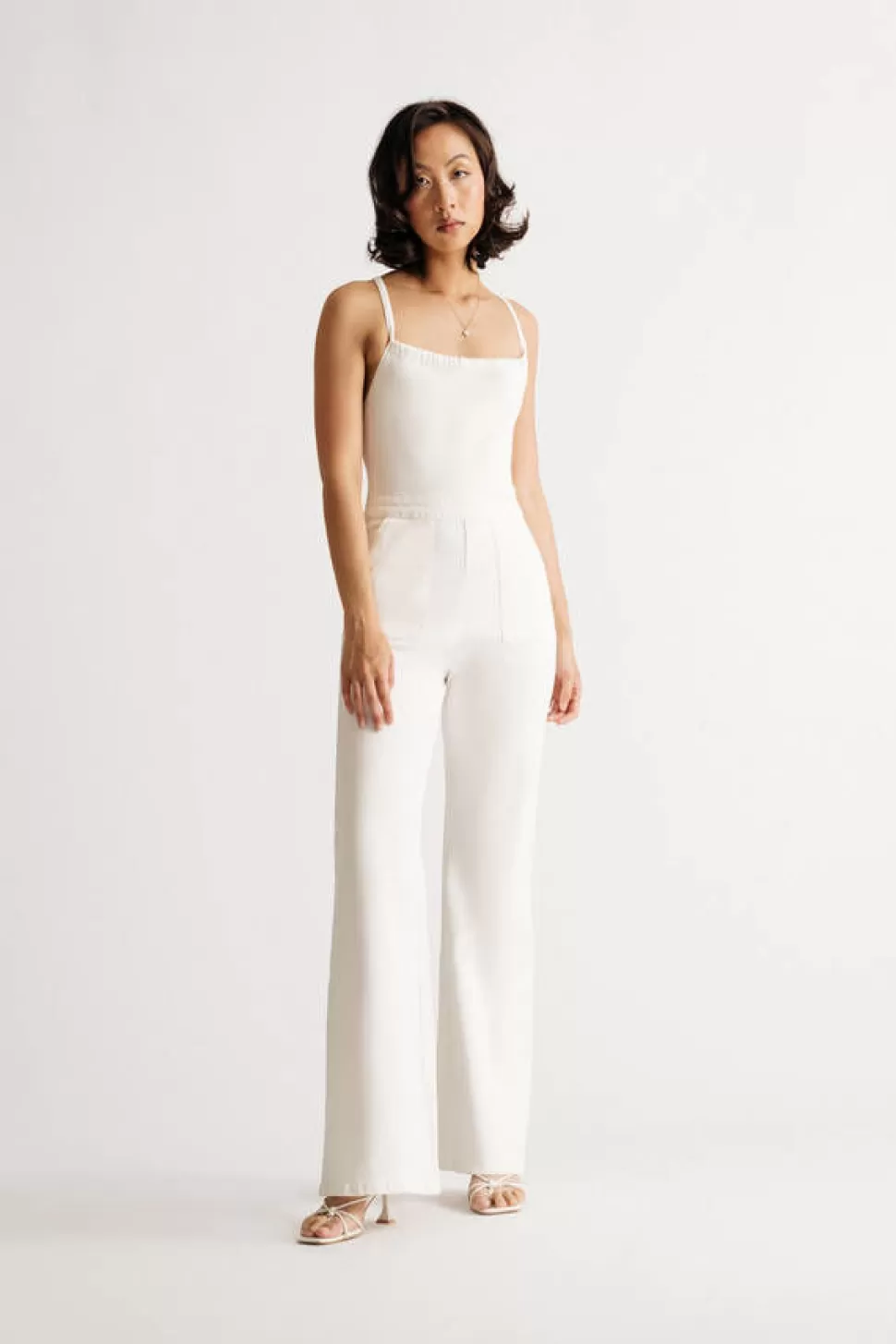 Rompers & Jumpsuits*Tobi Big Hit Denim Lace-Up Back Jumpsuit Off White