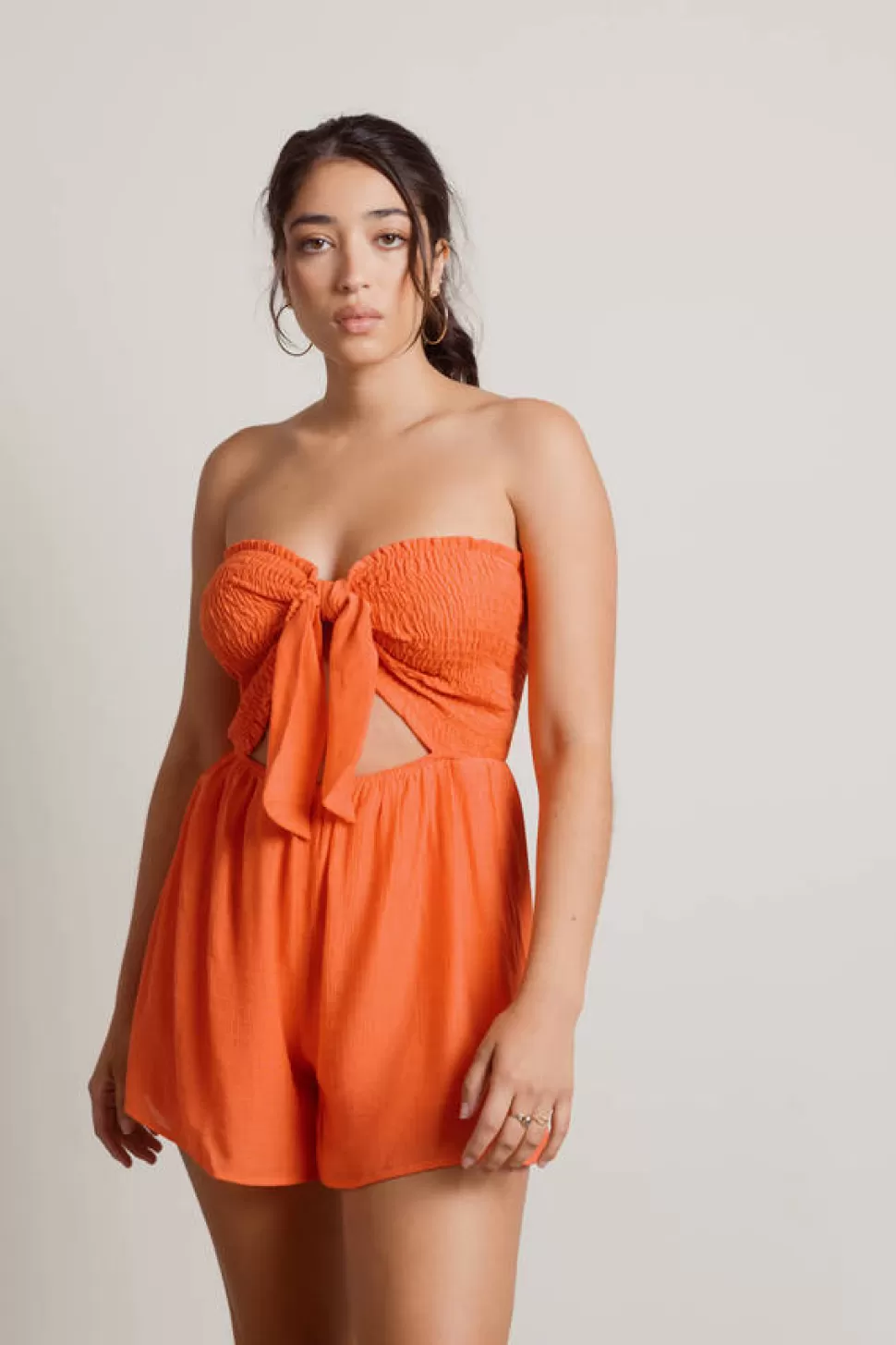 Rompers & Jumpsuits*Tobi Blank Minds Smocked Cutout Romper Coral