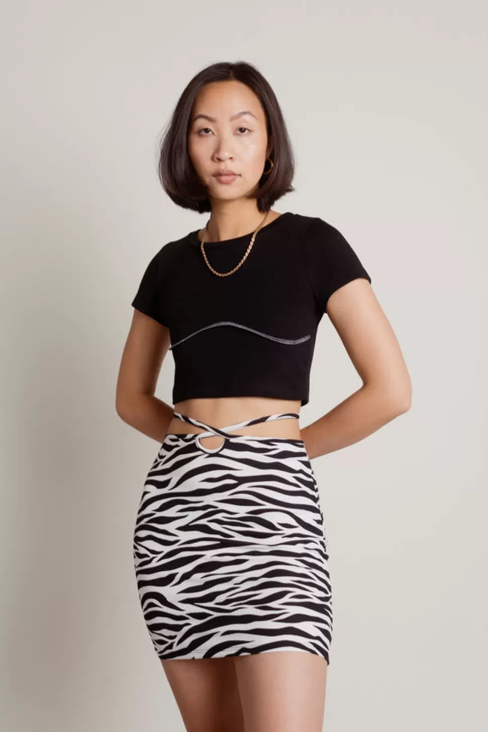 Skirts*Tobi Blend In Zebra Waist Tie Bodycon Mini Skirt Black & White