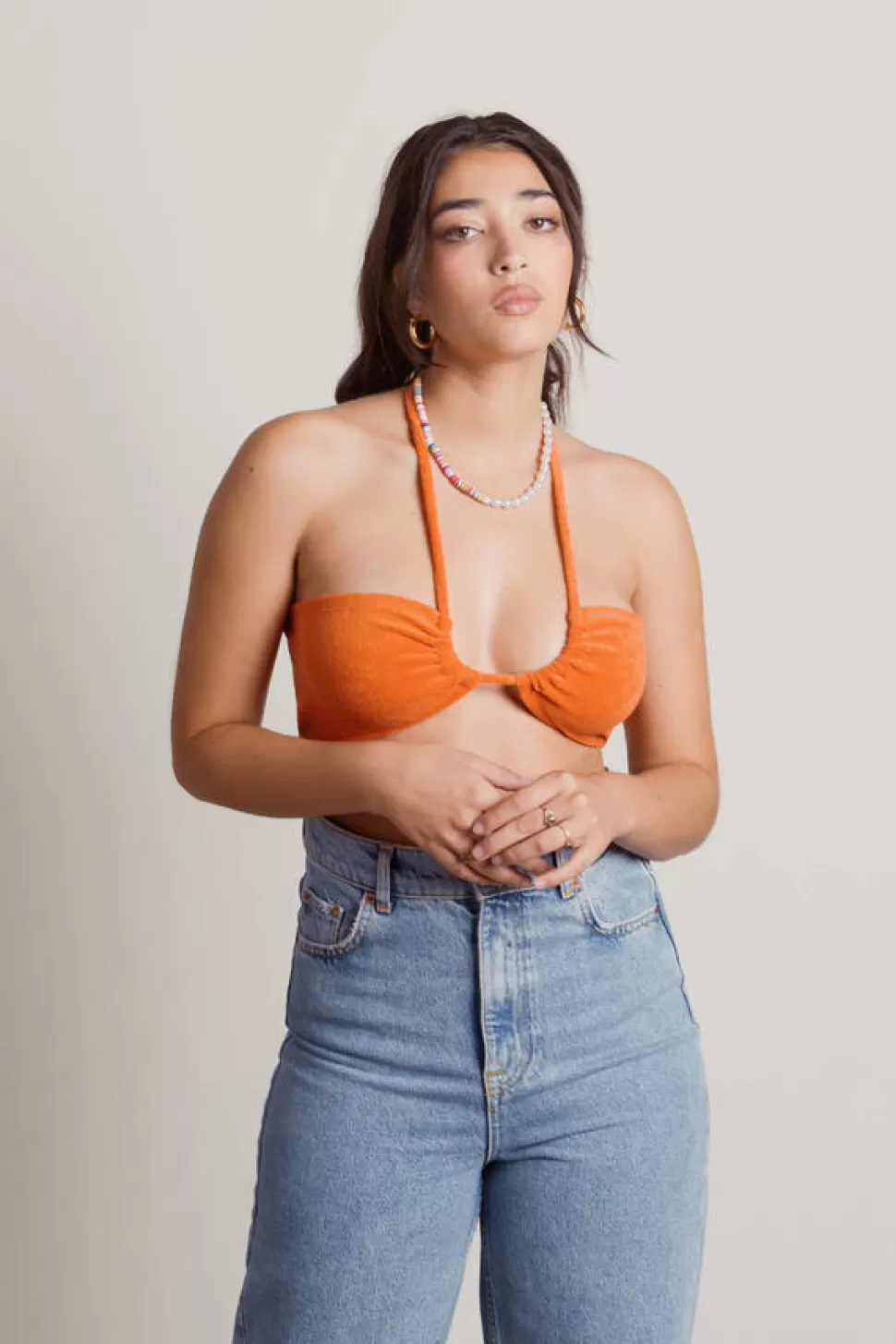 Sexy Tops*Tobi Blinding Lights Terry Cloth Halter Bandeau Top Orange | Lime