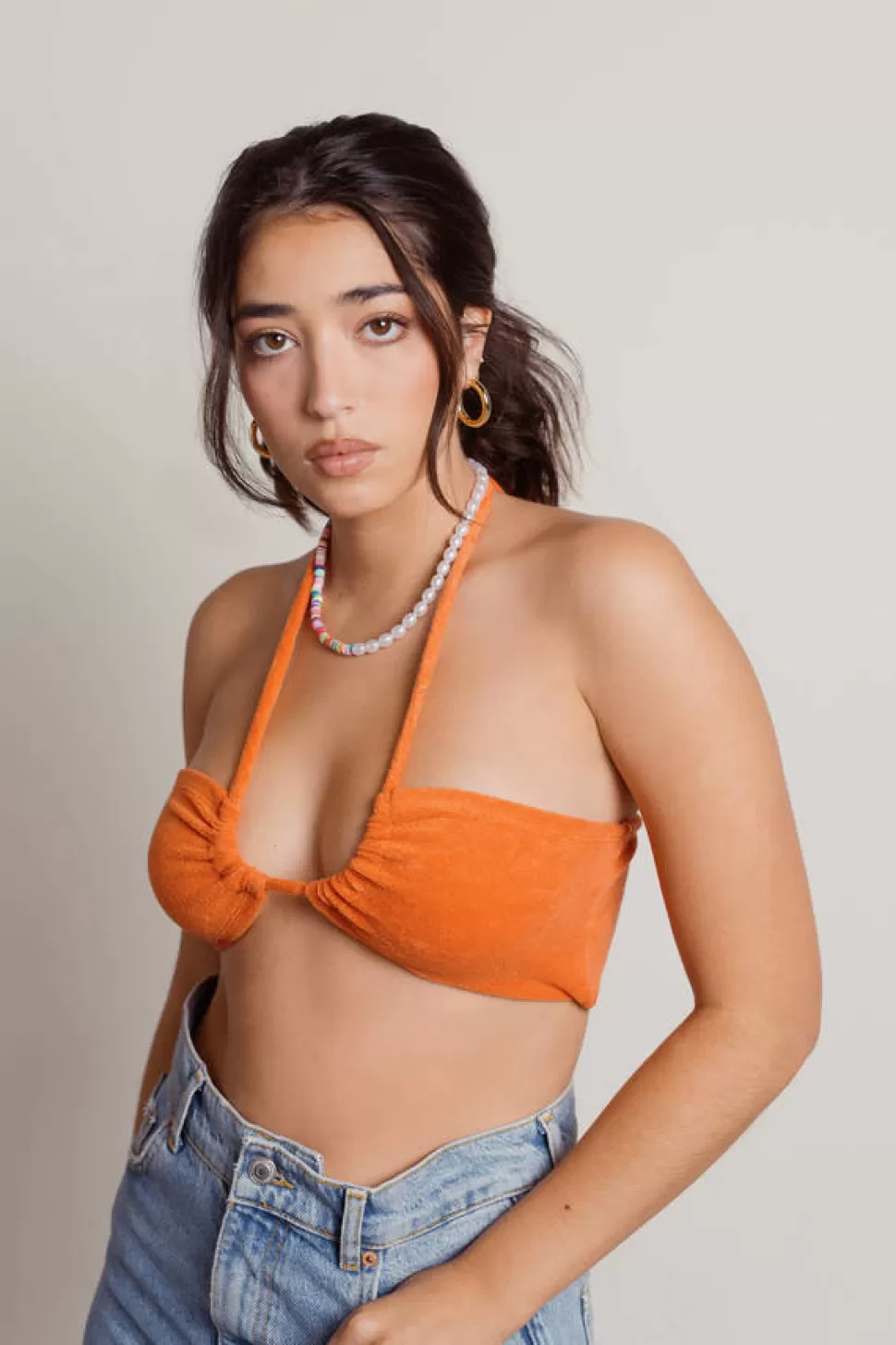 Sexy Tops*Tobi Blinding Lights Terry Cloth Halter Bandeau Top Orange | Lime