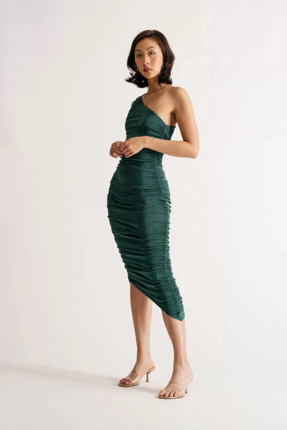 Bodycon Dresses*Tobi Breanna One Shoulder Ruched Bodycon Midi Dress Olive | Emerald