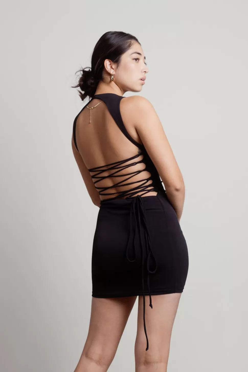 Backless Dresses*Tobi Brianna Strappy Back Lace Up Bodycon Dress Black | White