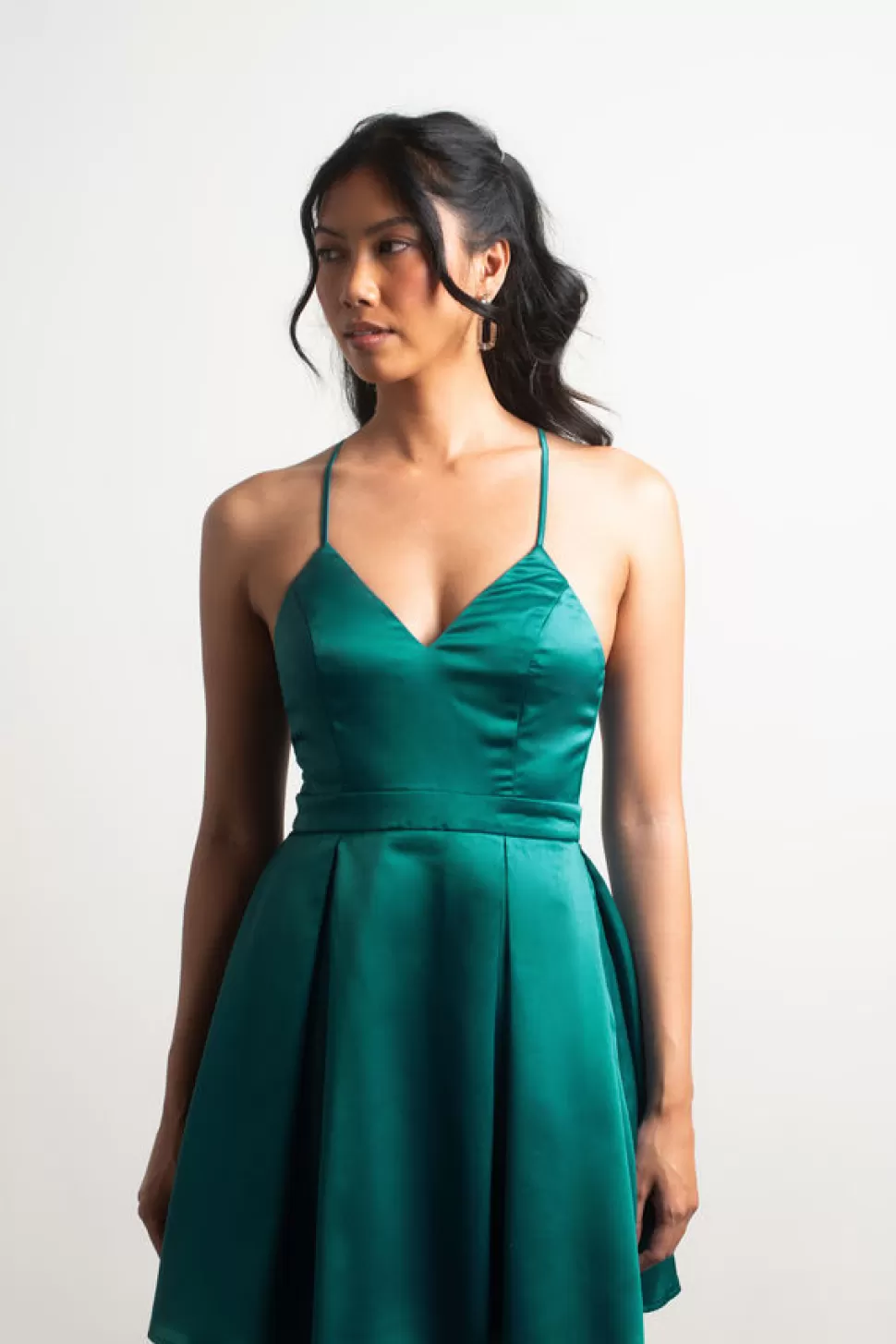 Skater Dresses*Tobi Bridgette Pleated Cross Back Skater Mini Dress Emerald | Magenta