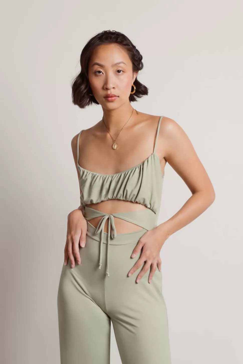 Rompers & Jumpsuits*Tobi Bring You Around Ruched Cutout Jumpsuit Sage