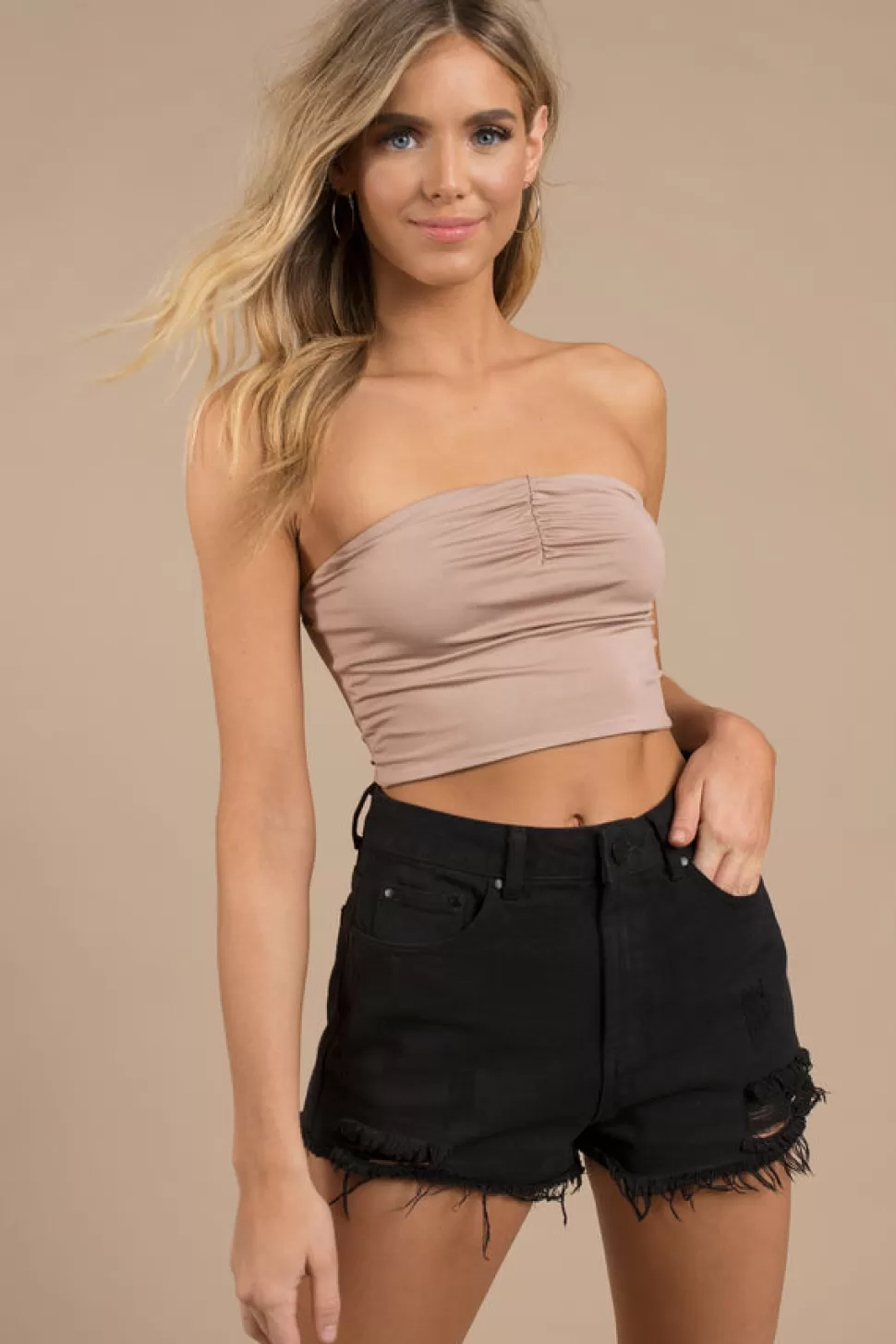 Going Out Tops*Tobi Britt Strapless Crop Top Taupe