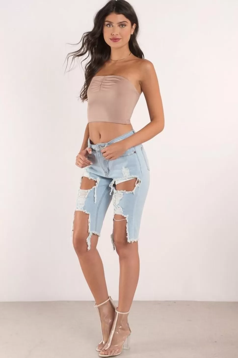 Going Out Tops*Tobi Britt Strapless Crop Top Taupe