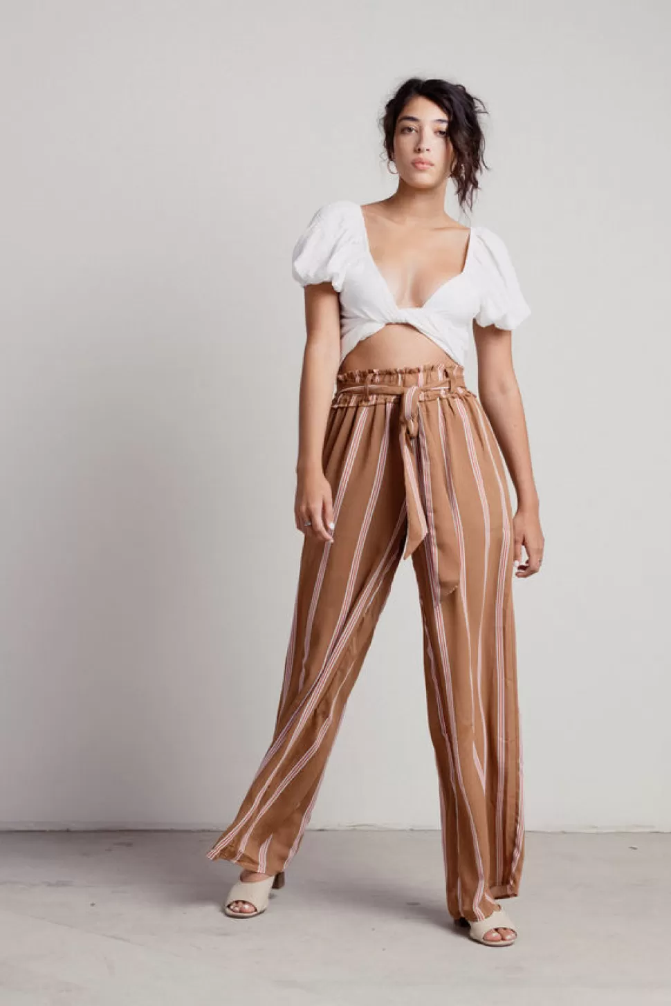 Pants*Tobi Brooke Belted Stripe Pants Taupe Multi