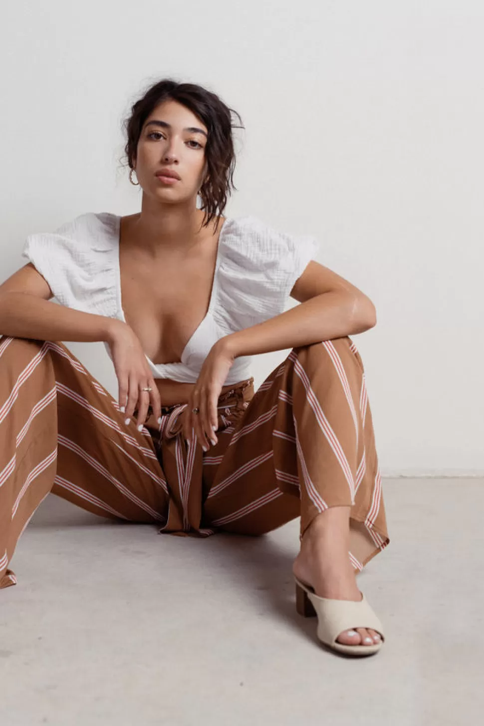 Pants*Tobi Brooke Belted Stripe Pants Taupe Multi