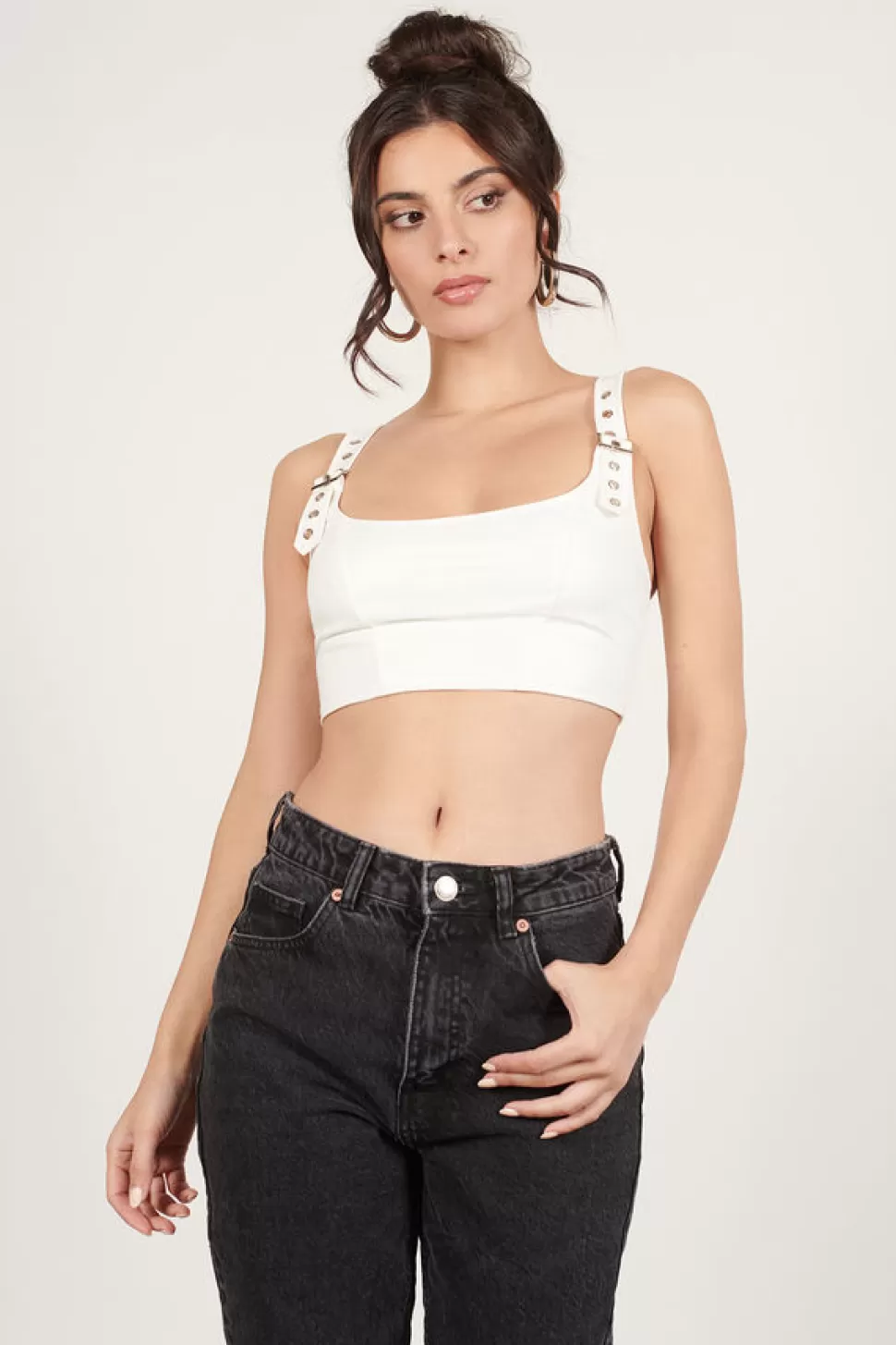 Going Out Tops*Tobi Buckled Up Crop Top White