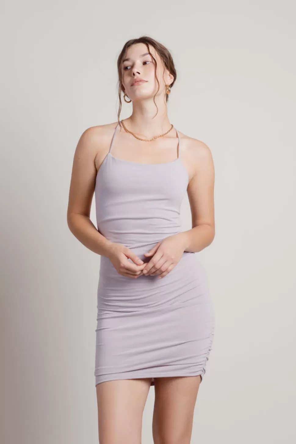 Backless Dresses*Tobi Cailie Knit Cross Back Ruched Mini Dress Lilac