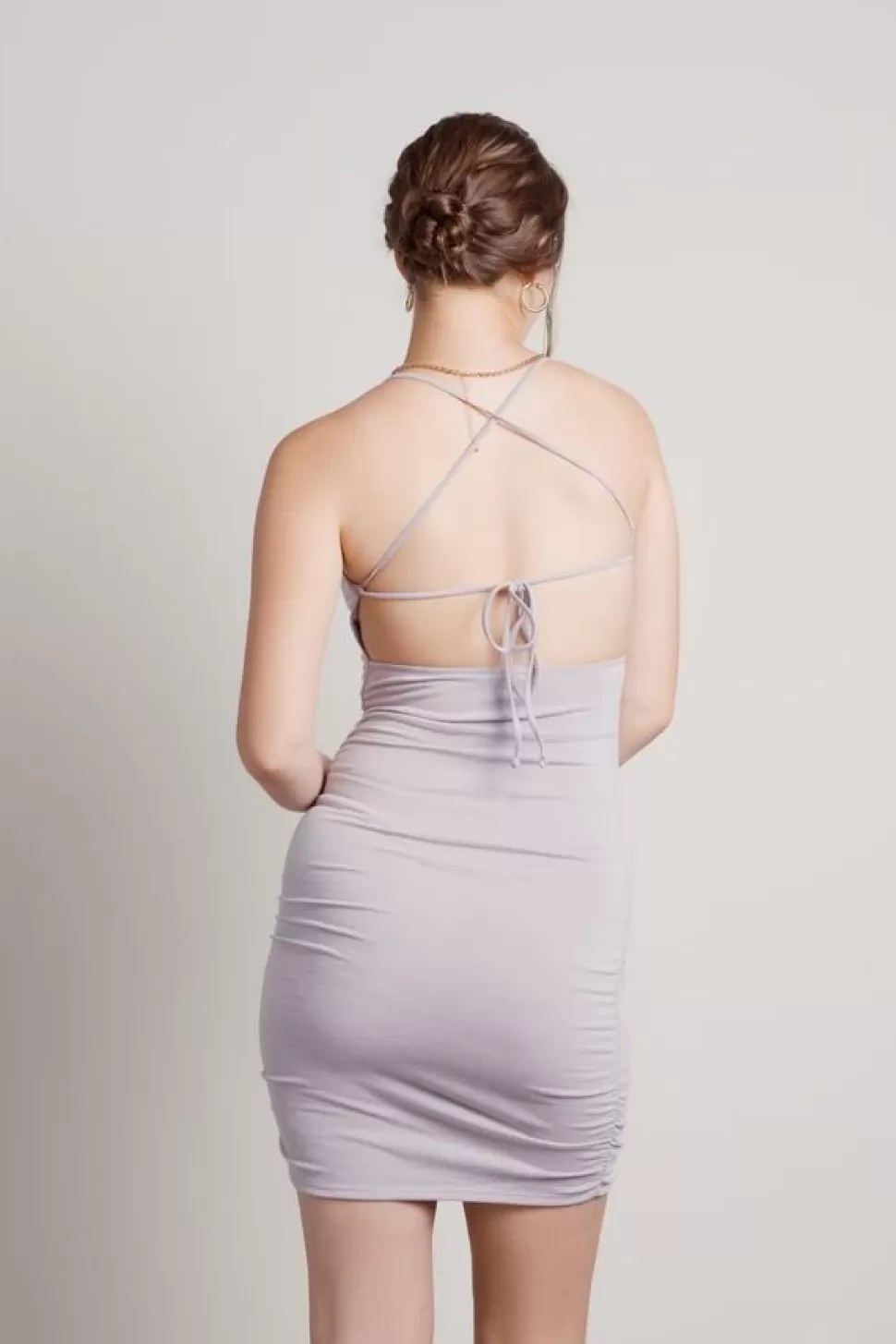 Backless Dresses*Tobi Cailie Knit Cross Back Ruched Mini Dress Lilac