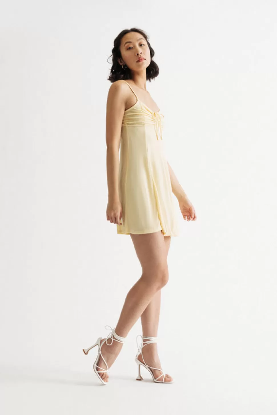 Casual Dresses*Tobi Caitlynn Ruched Tie Skater Mini Dress Light Yellow