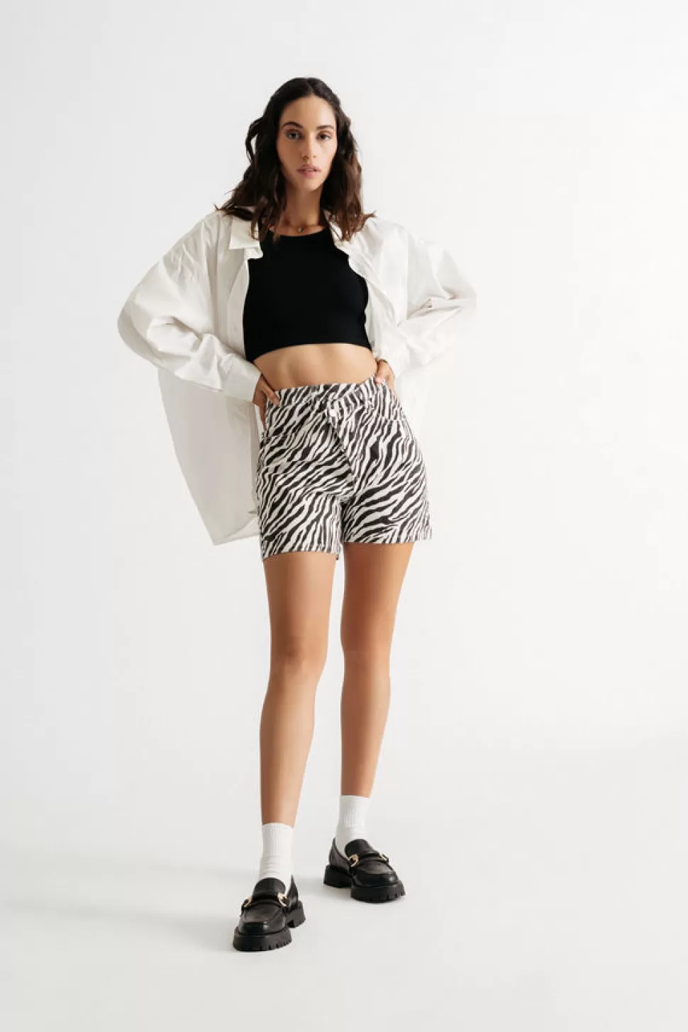 Shorts*Tobi Call Me Out Zebra Asymmetrical Waist Shorts Black & White