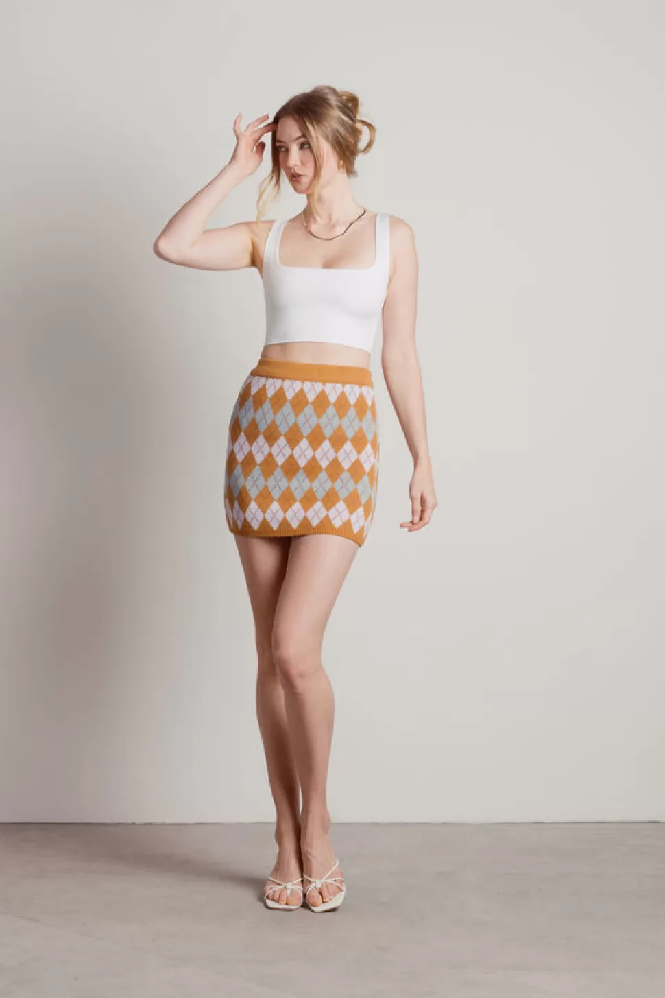 Skirts*Tobi Callisto Argyle Bodycon Mini Skirt Camel