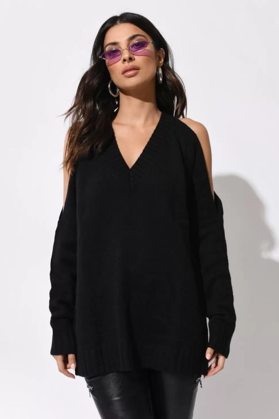 Sweaters & Cardigans*Tobi Camila Cold Shoulder Sweater Black | Mauve