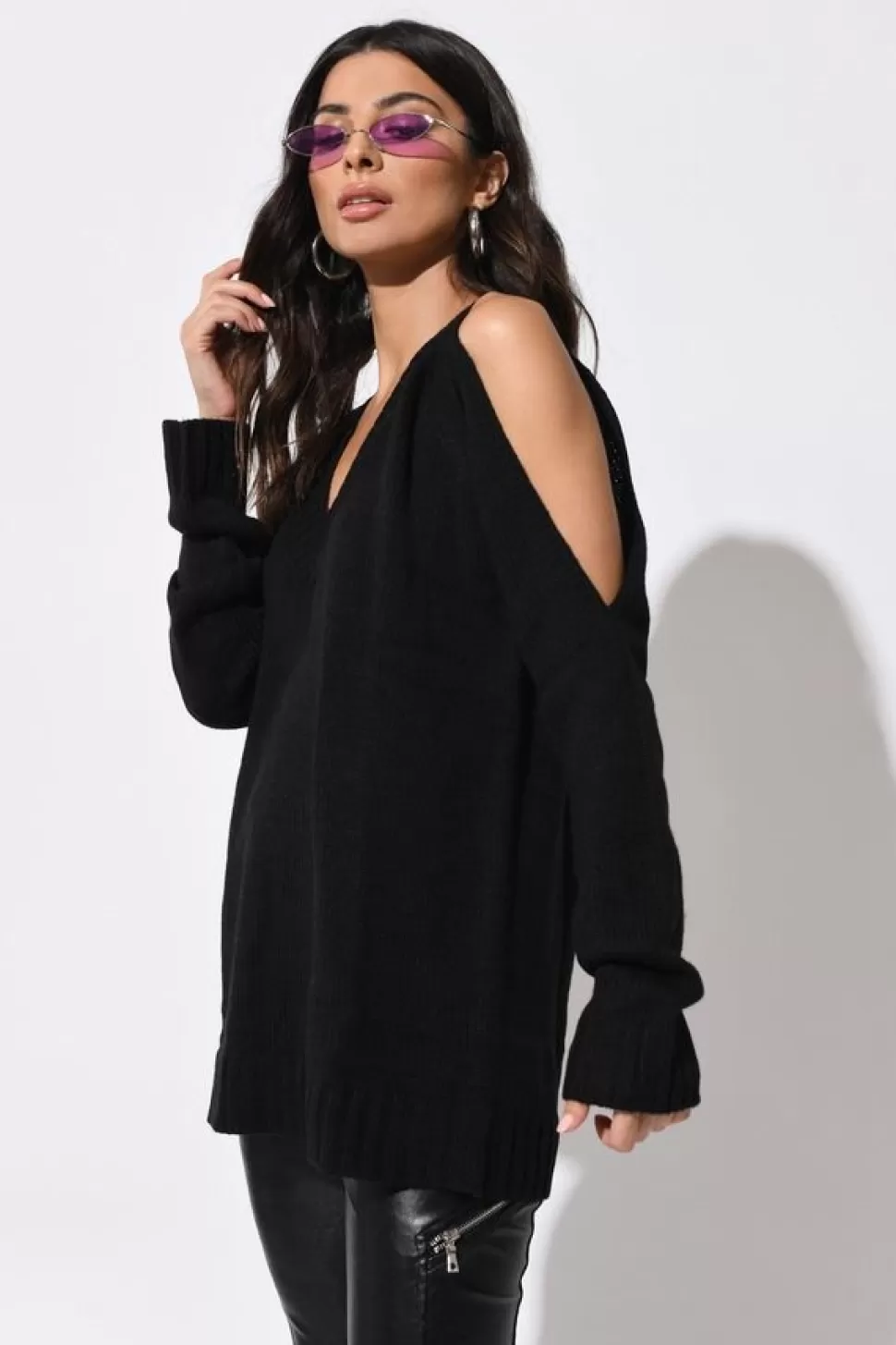 Sweaters & Cardigans*Tobi Camila Cold Shoulder Sweater Black | Mauve