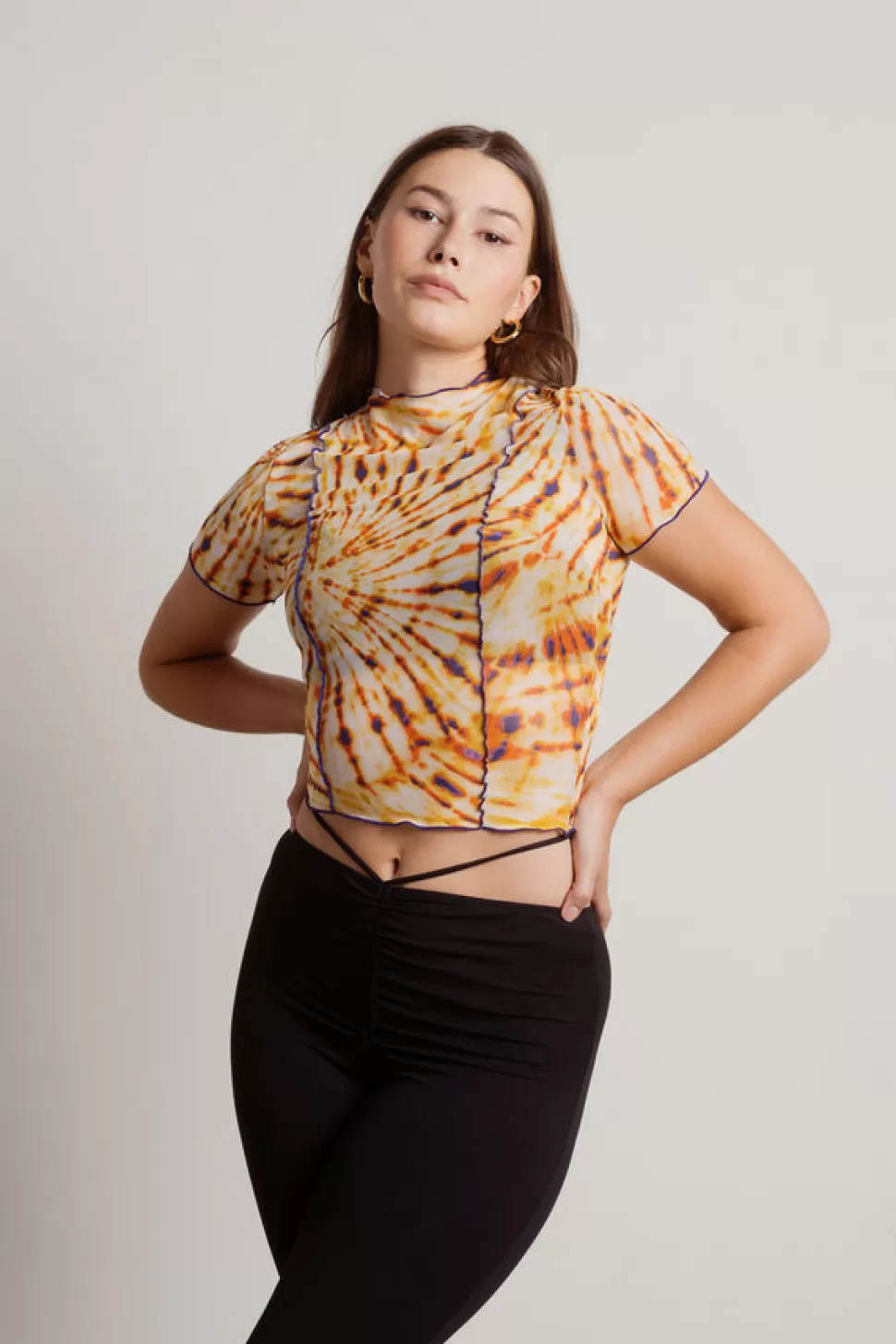 Mesh Tops*Tobi Can You Pass The Test Tie-Dye Mesh Top Gold Violet