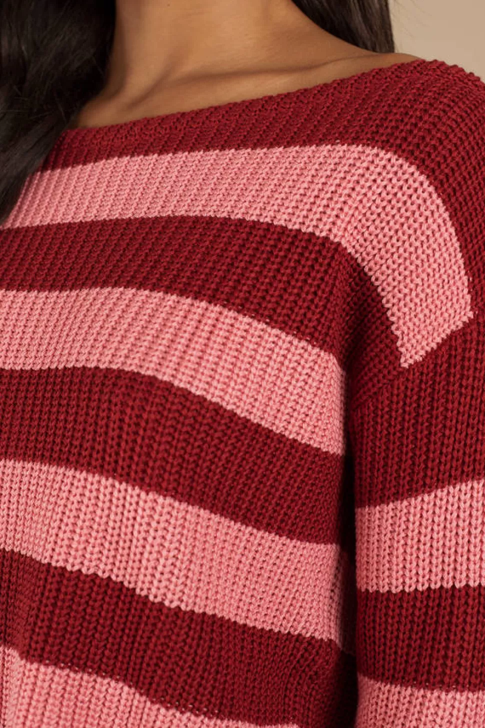 Red Tops*Tobi Caroline Striped Sweater Wine