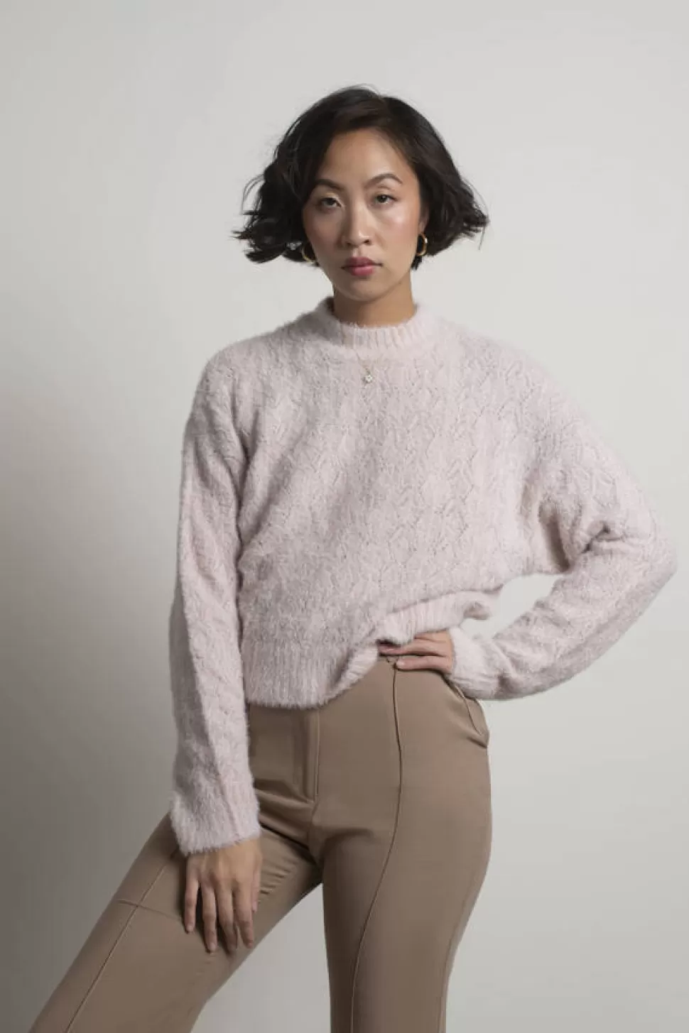 Pink Tops*Tobi Casandra Mock Neck Fuzzy Sweater Pink | Ivory