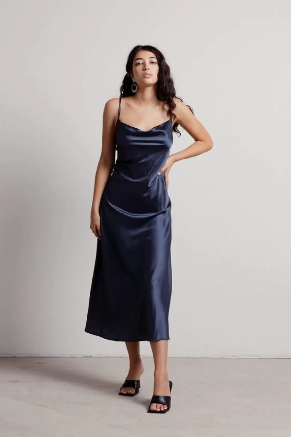 Black Tie & Evening Dresses*Tobi Cassie Cowl Neck Satin Midi Dress Slate