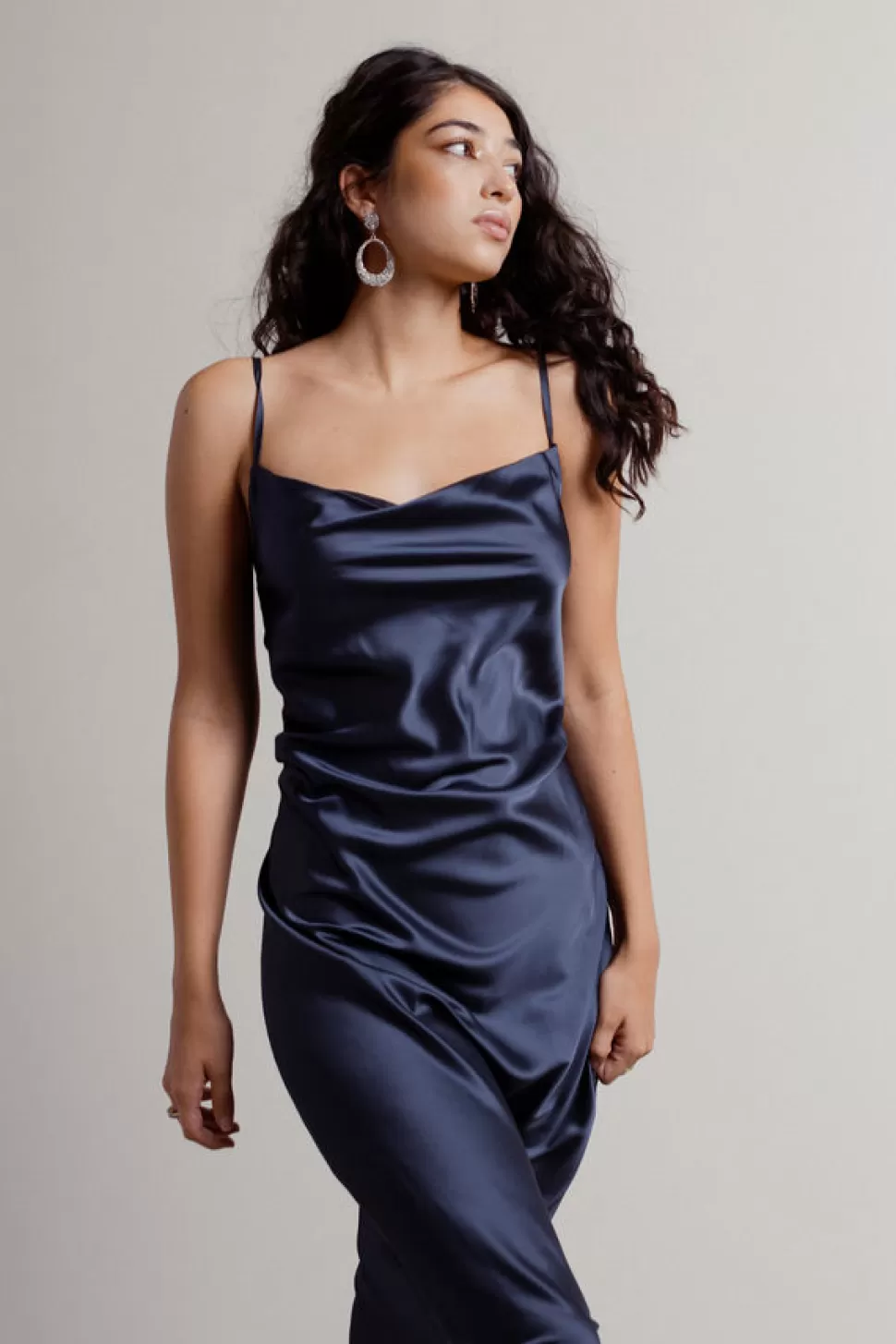 Black Tie & Evening Dresses*Tobi Cassie Cowl Neck Satin Midi Dress Slate