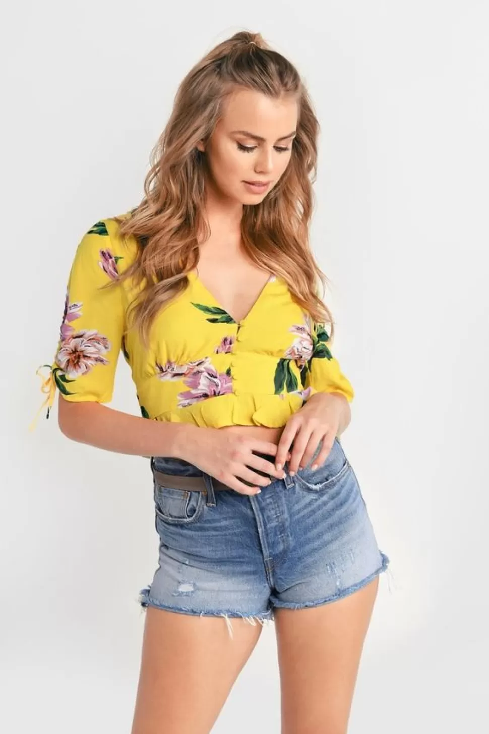 Blouses & Shirts*Tobi Catching Feelings Floral Print Blouse Yellow Multi