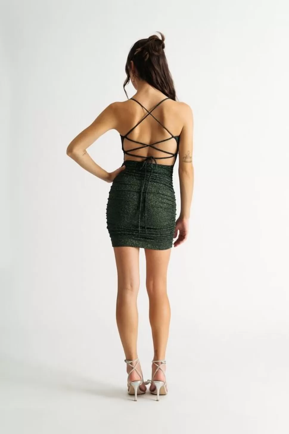 Bodycon Dresses*Tobi Caught Your Eye Glitter Ruched Bodycon Mini Dress Hunter Green