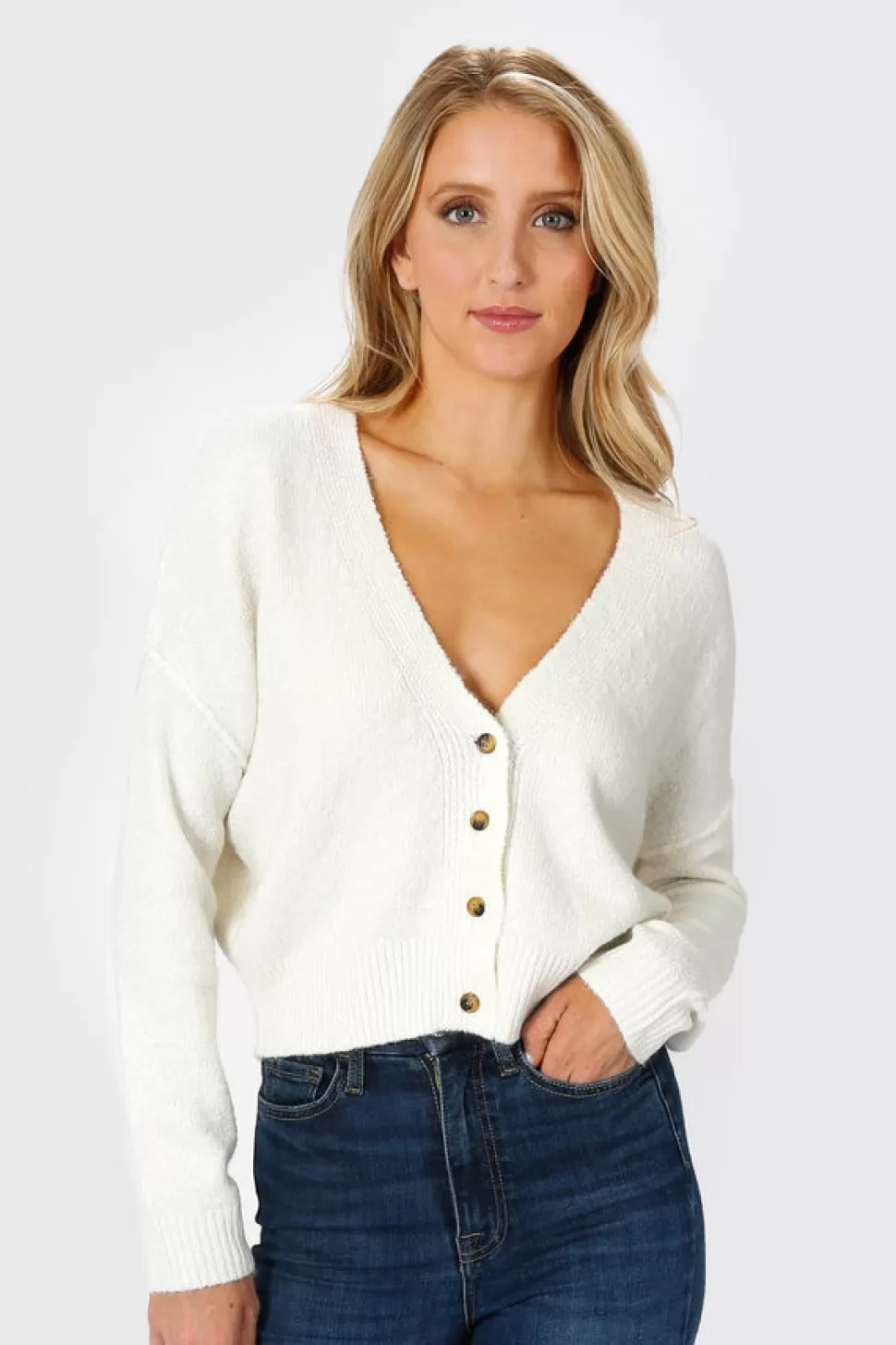 Jackets*Tobi Cece Button Down Crop Cardigan Ivory | Green