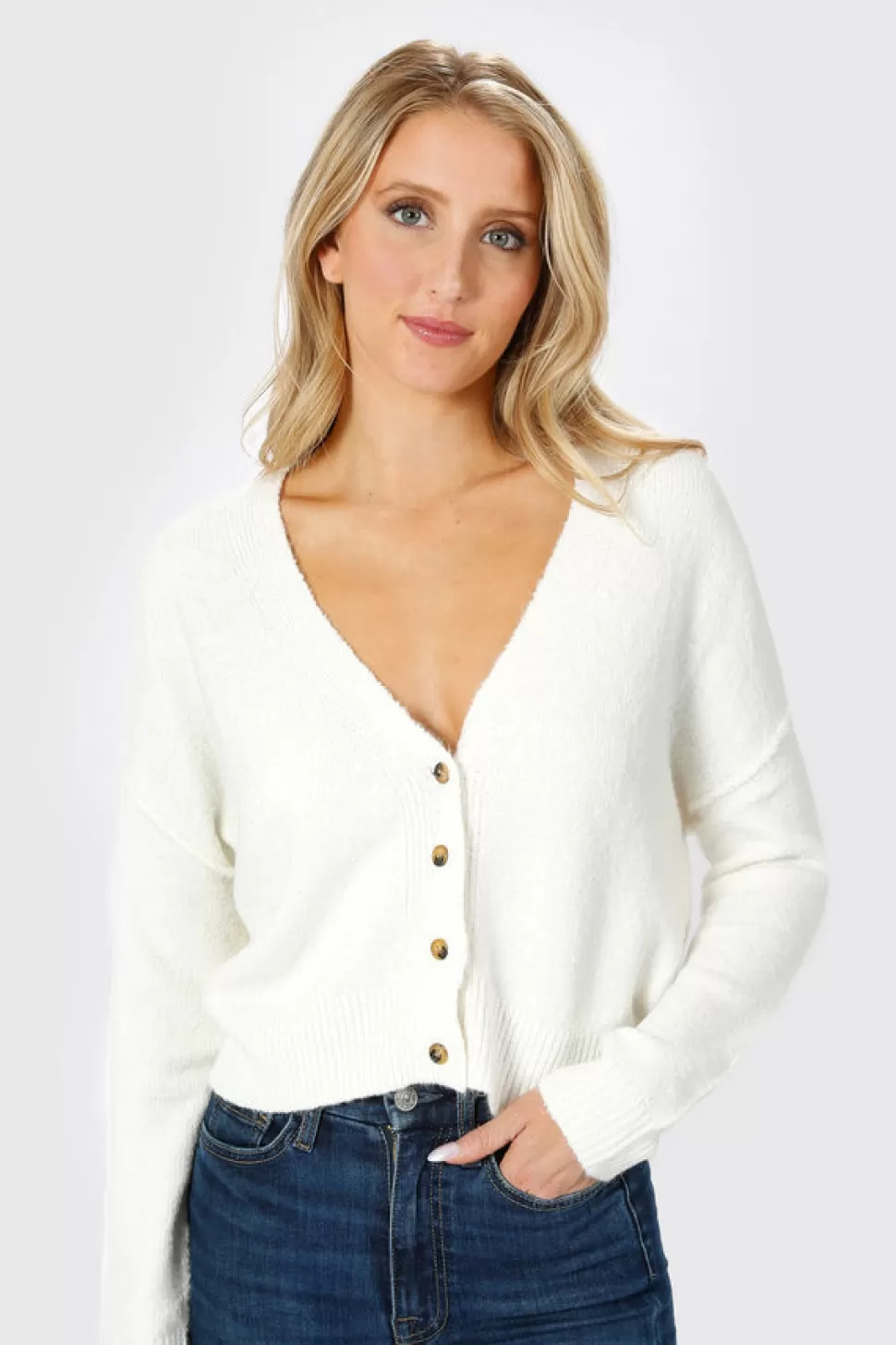 Jackets*Tobi Cece Button Down Crop Cardigan Ivory | Green