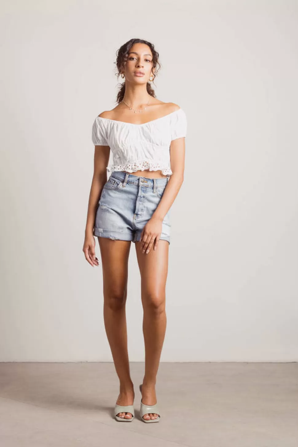 Blouses & Shirts*Tobi Celia Crochet Cotton Crop Top Off White | Blue