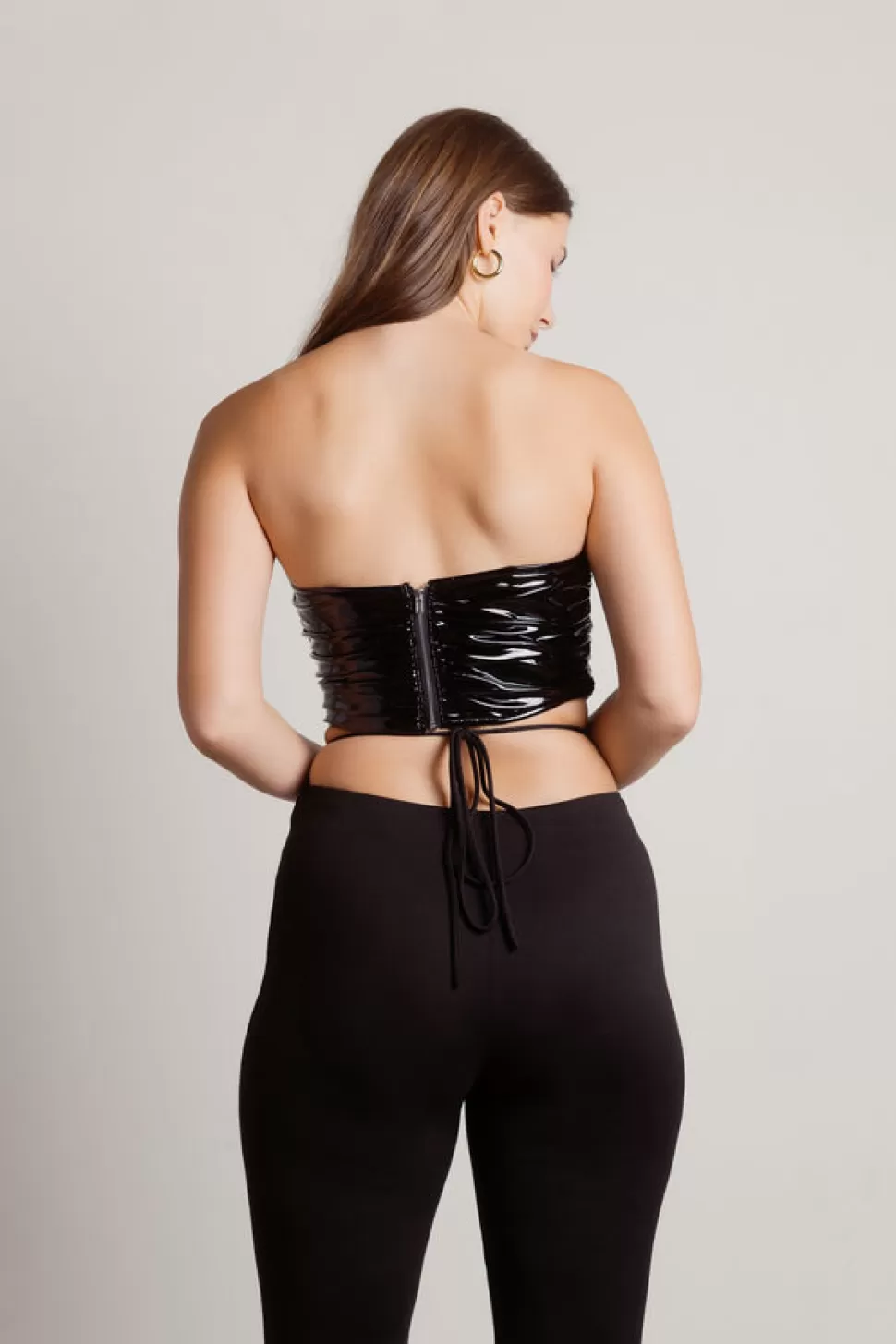 Corsets & Bustiers*Tobi Change You Patent Leather Bustier Crop Top Black