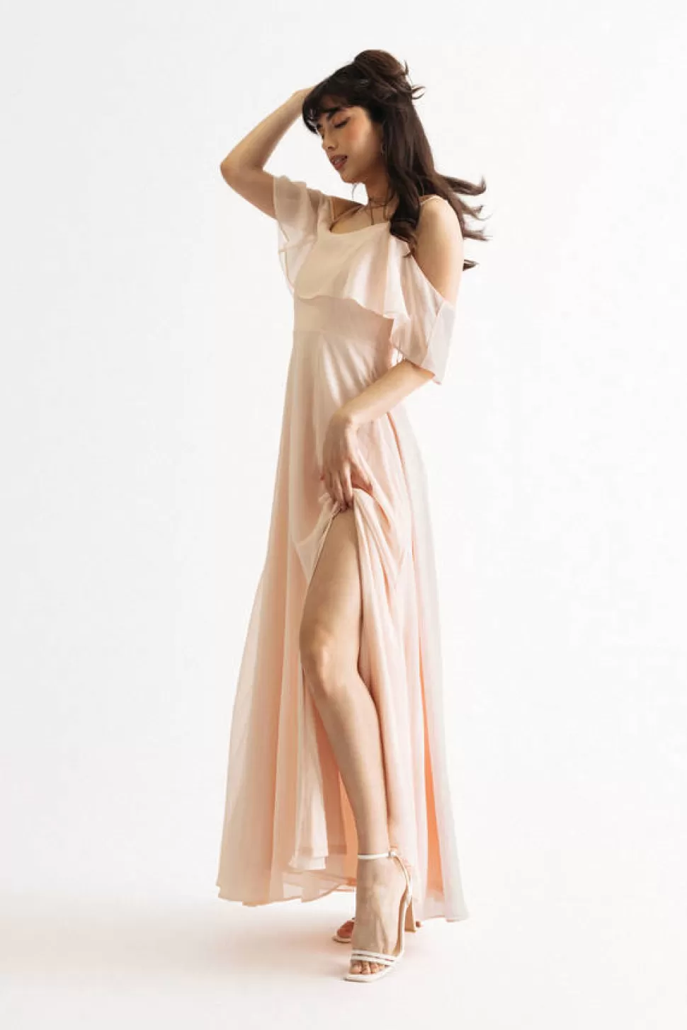 Black Tie & Evening Dresses*Tobi Charlene Off Shoulder Flutter Slit Maxi Dress Cream