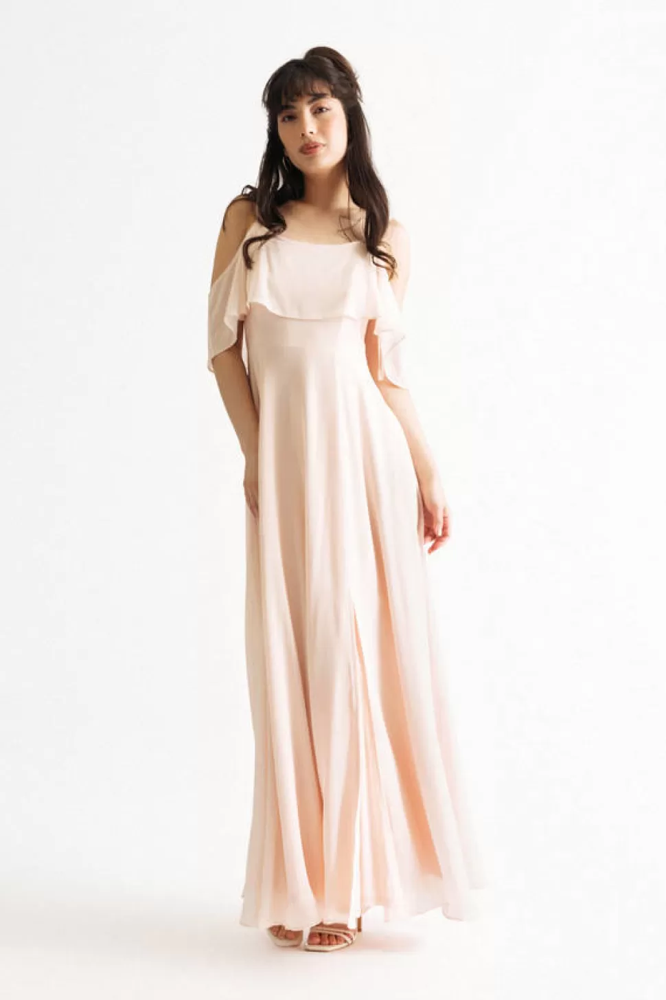 Black Tie & Evening Dresses*Tobi Charlene Off Shoulder Flutter Slit Maxi Dress Cream