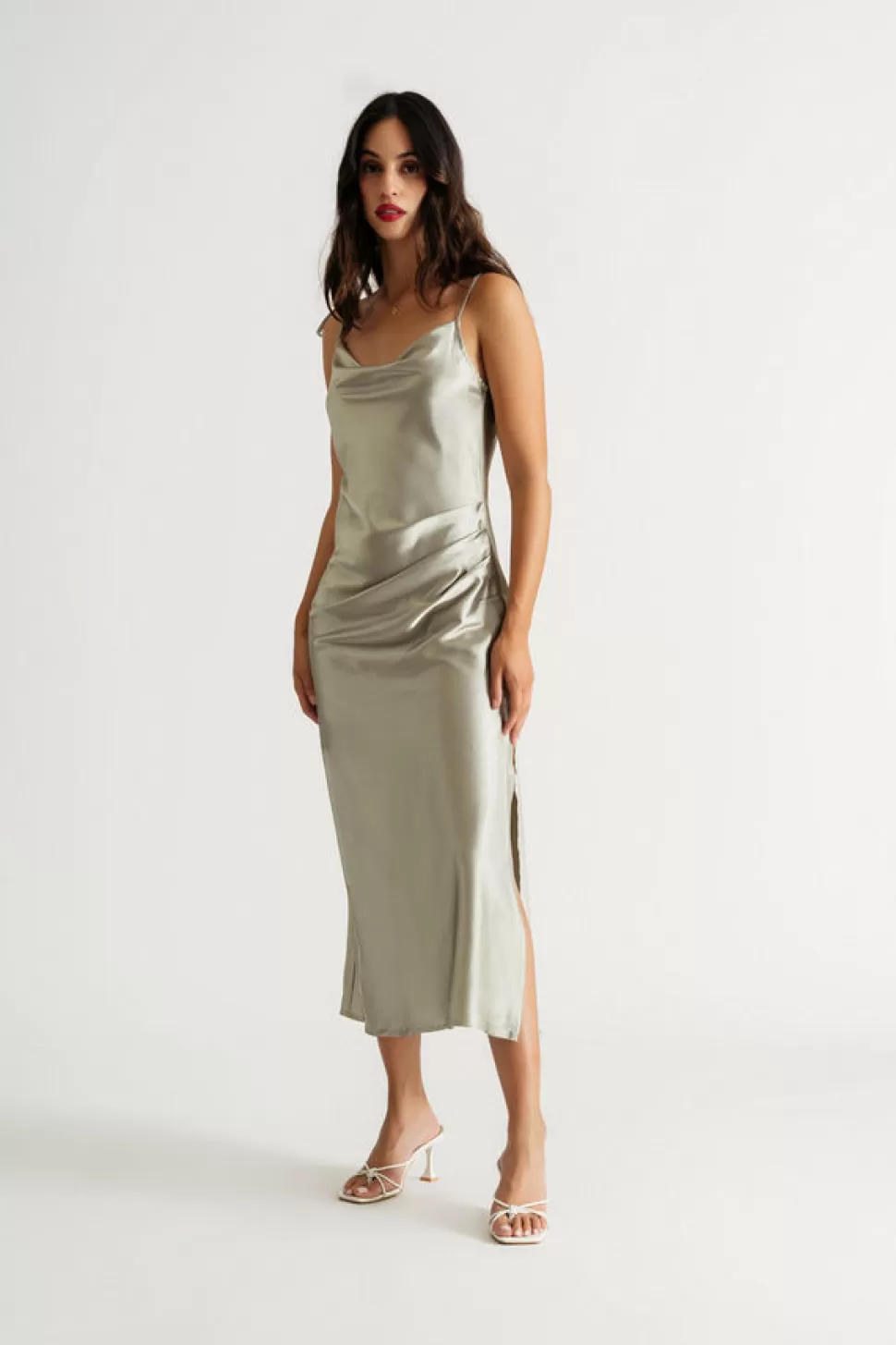 Black Tie & Evening Dresses*Tobi Charm Me Satin Cowl Neck Midi Dress Sage | Dusty Blue | Emerald | Black